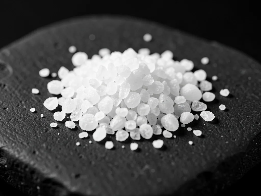 Magnesium crystals on a dark surface