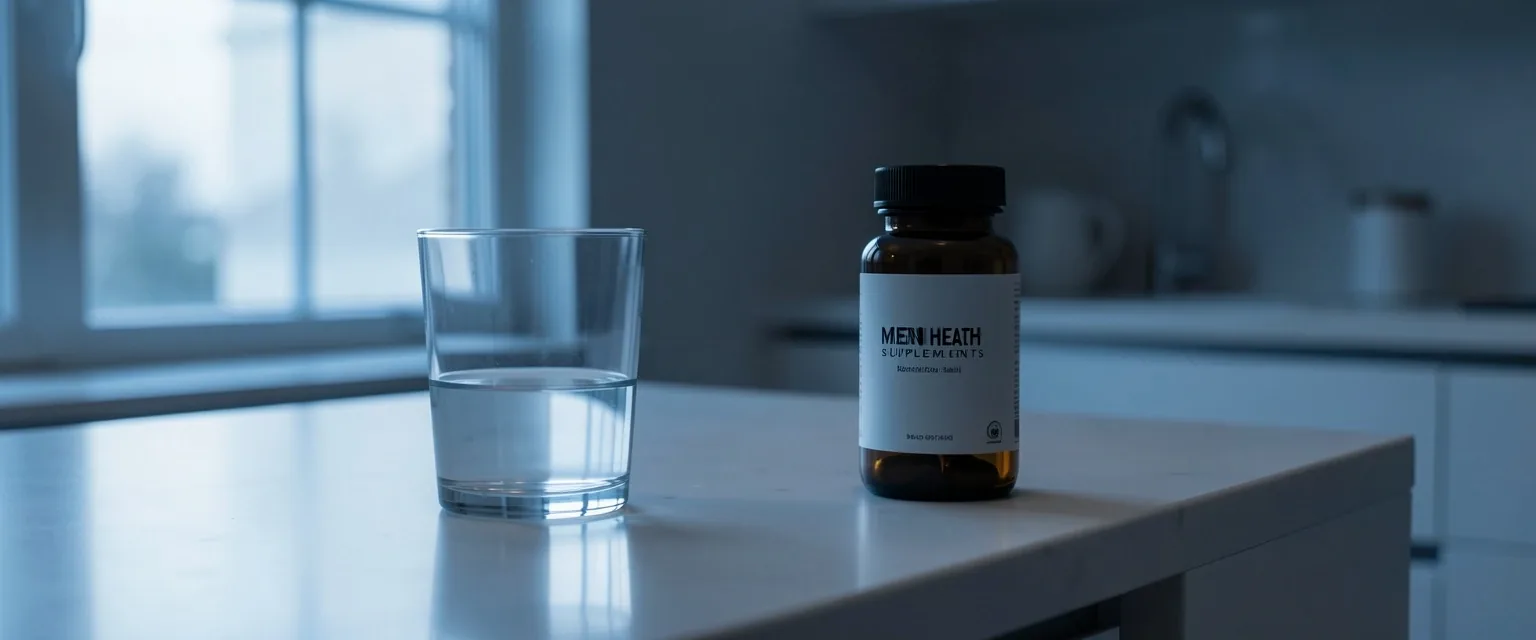 Morning wellness routine on kitchen counter