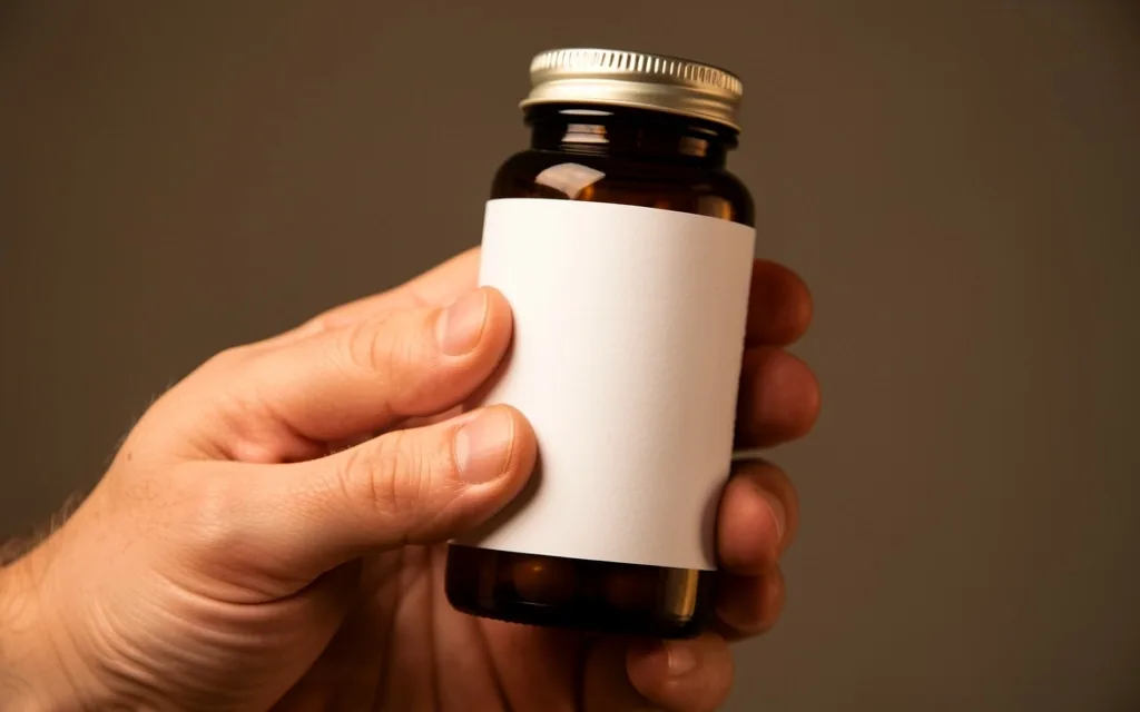 Hand reading a supplement product label